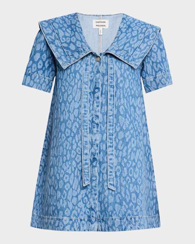 Goldie Denim Leopard Swing Dress